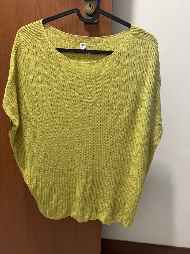 Uniqlo Yellow Knit Top Size M (Category: Blouses) located in Singapore. Submitted by ixjess (Listing ID 1458178964, Image 1). Description: - Uniqlo knit top - Bright yellow-green color - Loose, dolman-style sleeves - Lightweight and breathable knit - Perfect for layering or wearing solo - Easy to style for a casual look.