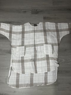 White and Grey Plaid Oversized Linen Top