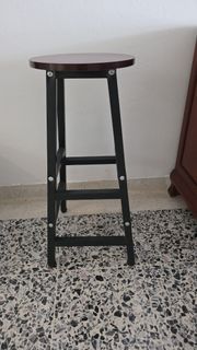 Wooden Top Metal Stool