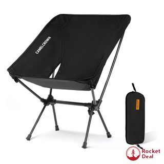 CAMEL CROWN Portable Camping Chair, Folding Backpacking Chair, Compact Camping Chair with Carry Bag for Outdoor Hiking Beach Travel Black