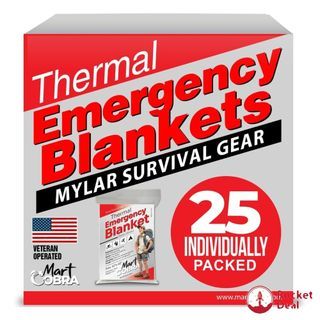 Mart Cobra Emergency Blanket, Mylar Blankets, Survival Gear and Accessories, Reusable, Thermal Camping Essentials, Hiking, First Aid Car Emergency Kit, Prepper Foil, Insect Protection, Bag,
