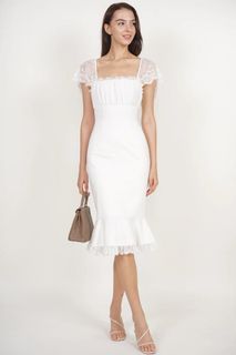 MDS - New - Ruched Mermaid Midi Dress in White