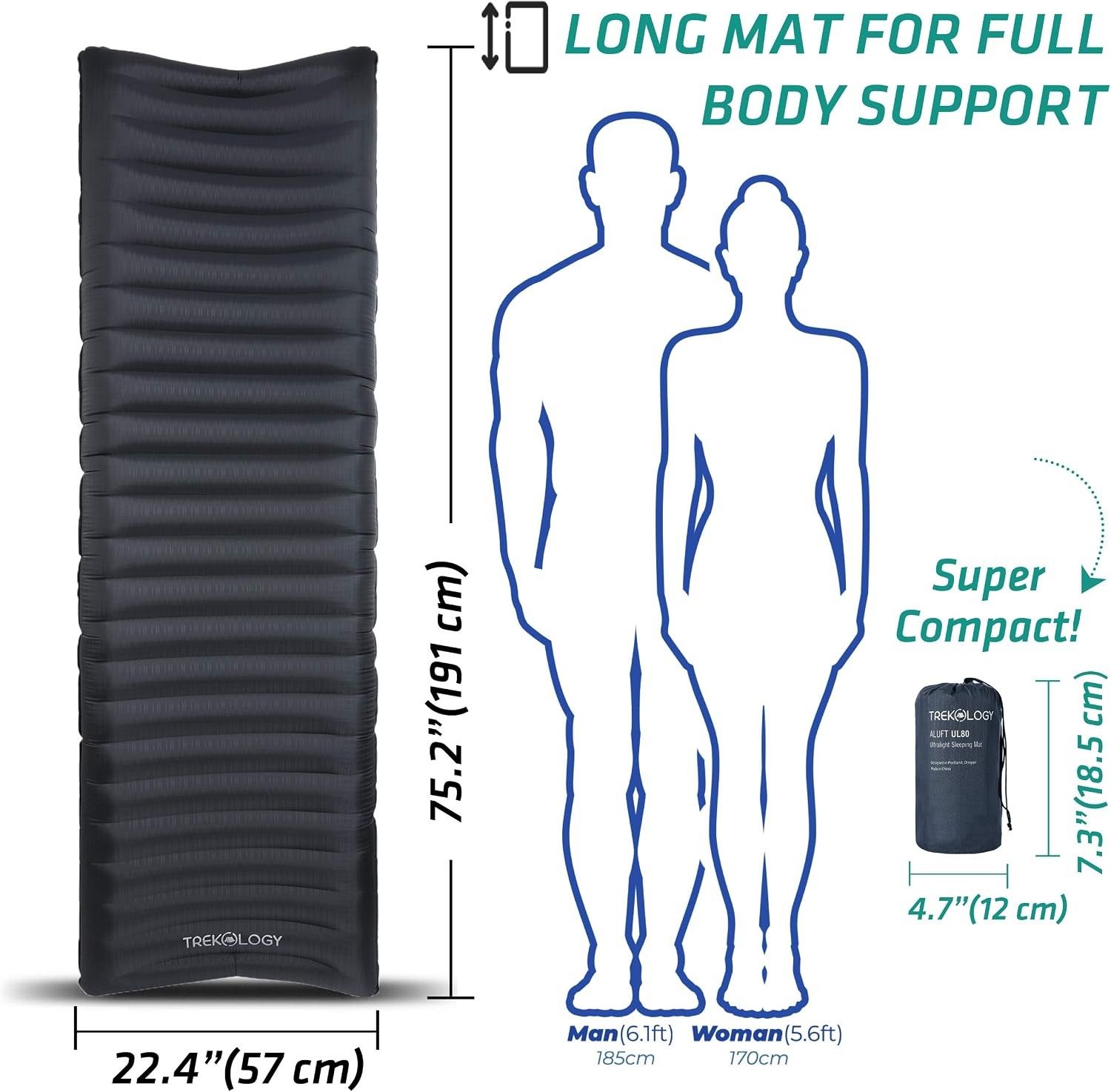 TREKOLOGY UL Sleeping Pad, Inflatable Camping Mat, UL80 Ultralight Backpacking Mats, Compact Lightweight Inflating Air Insulated Thick Mattress Pads in a Bag for Sleep, Camp, Hammock, Hiking, Adults (Category: Hiking & Camping) located in Singapore. Submitted by pocket.deal (Listing ID 1458391212, Image 3). Description: THICK and COMFY: This ultra thick sleeping pad inflates to a 4 inches (10cm) thickness, keeping you extra warm from ground. The 