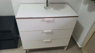 White 3-Drawer Dresser with Wooden Handles