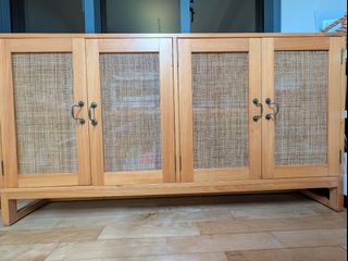 Wooden Cabinet (Oak) with Rattan Doors