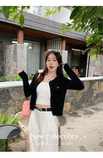 Black Cropped Cardigan with Bow Detail