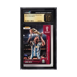 CGC 10 Pristine Lionel Messi Trophy Argentina Champion 2022 Panini Instant FIFA World Cup card