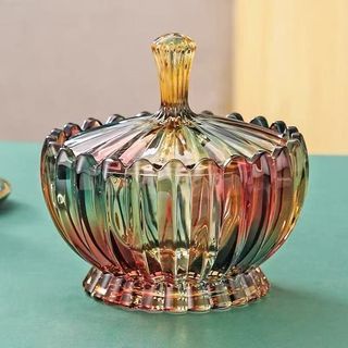 Rainbow Glass Candy Jar with Lid 15cm x 15cm