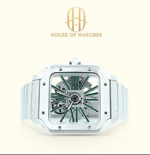 Brand New July 2026 Cartier Santos De Cartier Green Skeleton Large Model WHSA0028 Santos Green Skeleton