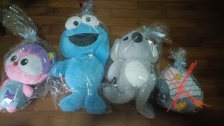 Cookie Monster, Koala, Owl, and Pink Owl Plush Toys
