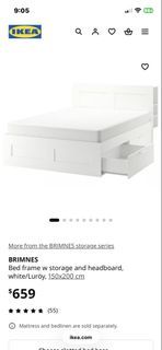 IKEA BRIMNES Bed Frame with Storage and Headboard White