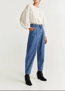 MNG Regina High Waisted Pleated Wide Leg Jeans