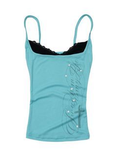 y2k teal tank w fake black lace inner camisole