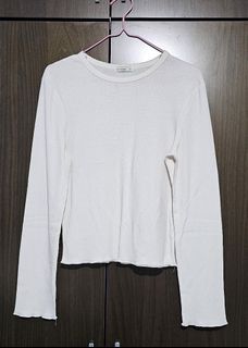 Cotton On White Ribbed Long Sleeve Top