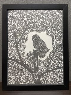 Framed Owl Paper Cut Artistic Surreal Art Print (approx : 34cm x 44cm)