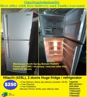 Hitachi (435L), 2 doors Huge fridge / refrigerator ($250 + Free Delivery & 2mth warranty)