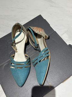 Rare vintage Jelly Beans Teal Floral Heels Made in Japan Size 23.0