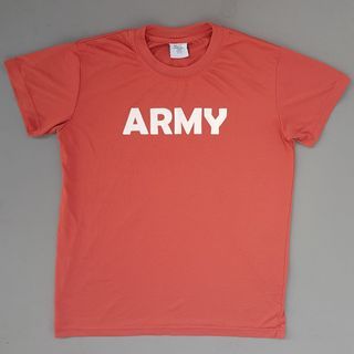 Retro ARMY Round Neck T-Shirt, Vibrant ORANGE Top, MEDIUM Dry Fit Model, Running Tee, Utility Shirt, Cosmopolitan, Gym, Workout, Combat, Physical Training, Hiking, Trekking, Roadster, Iron Man, Pop Culture, Cult Street Fashion, Summer Holidays