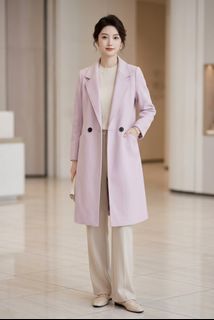 SALES BNWT Light Pink Double-Breasted Midi Wool Jacket Coat for Spring, Autumn and Winter