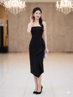 SALES BNWT S’ Gorgeous Black Strapless Ruffle Midi Padded Evening D&D Prom Night Cocktail Dress with Ruffle Detail