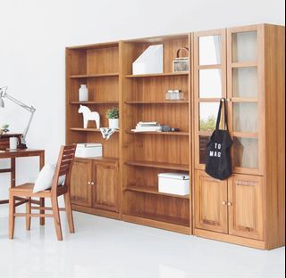 SCANTEAK HYLLA Wooden Bookcase with Glass Doors and Cabinet Storage
