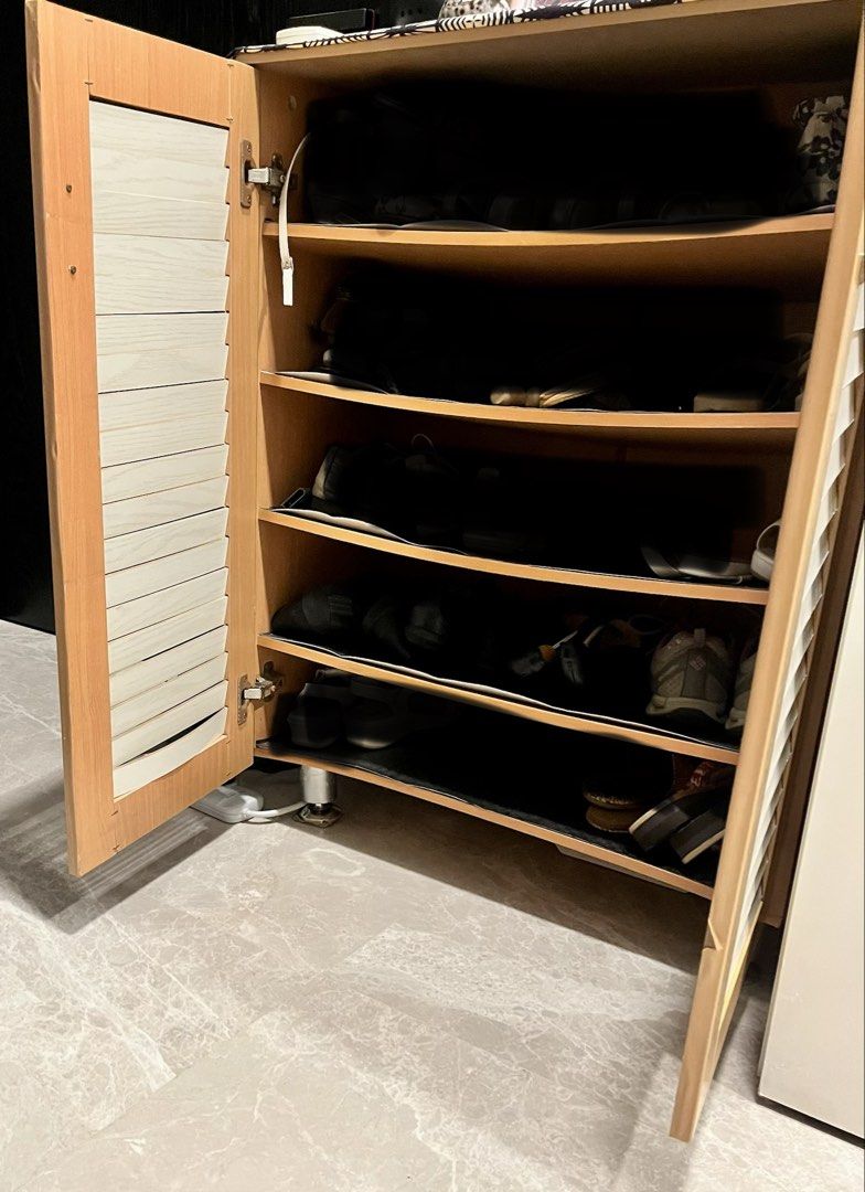 (FREE) Wooden Shoe Cabinet with Louvered Doors (Category: Shelves, Cabinets & Racks) located in Singapore. Submitted by maorican (Listing ID 1458806835, Image 2). Description: Moving out sale - Stylish wooden shoe cabinet - Features 2 louvered doors for ventilation - Multiple shelves inside for ample shoe storage - Practical dimensions: 67.5cm (W) x 32.5cm (D) x 89cm (H) - Pick up from my place near Botanic garden MRT by 8 Sept - If you need deli