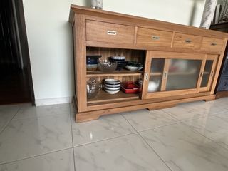 Wooden Sideboard Cabinet with Sliding Glass Doors