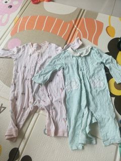 2x Baby Rompers - Pink Floral & Mint Green Paw Print