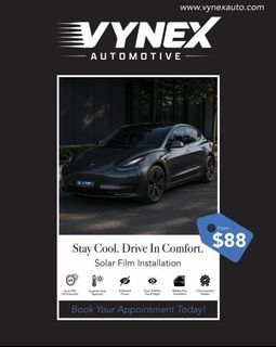 VYNEX Automotive Solar Film Tinting Services (From $88) Solar Film | Tinting Service | Solar Film Service | 5 Star Google Review | LTA Approved Film | 99% UV Protection | IR 95%-97% | Honest Advise | Car Accessories | Promotions    