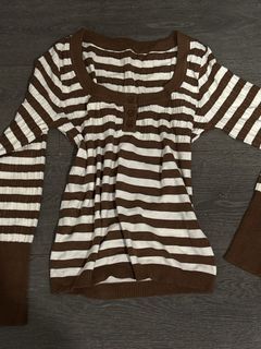 brown striped knit sweater babydoll