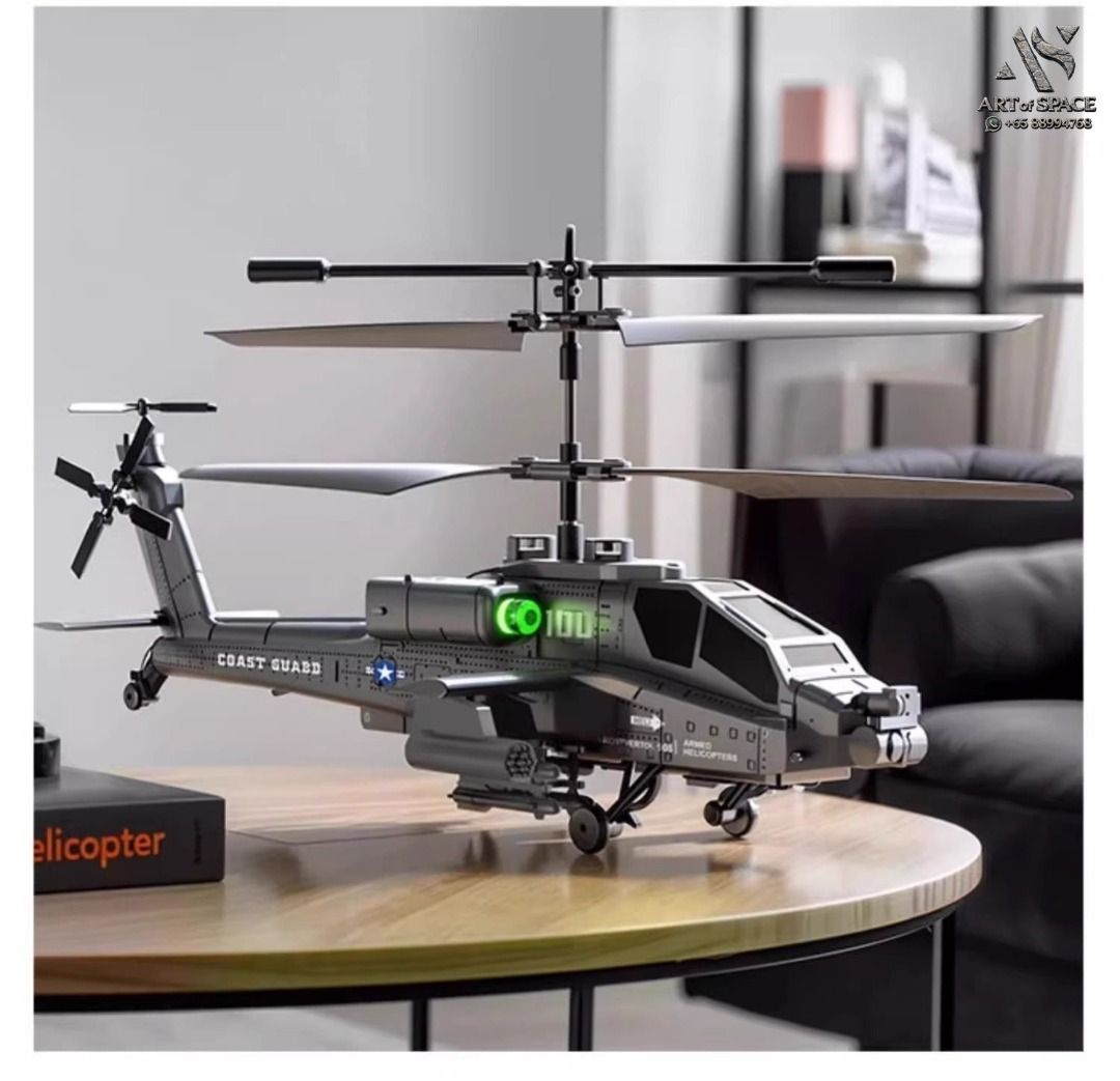 Captain Abao - Remote Control Helicopter Toy for Boys S[354515] (Category: Remote Control Toys) located in Singapore. Submitted by space_craft (Listing ID 1453990298, Image 7). Description: 📝 Overview This RC Apache helicopter features a Coast Guard livery, 2.4G remote control, and a modular 500 mAh USB battery for up to 10 minutes of flight. It includes barometric altitude hold, intelligent speed control, and multi-color LED lights. The set com