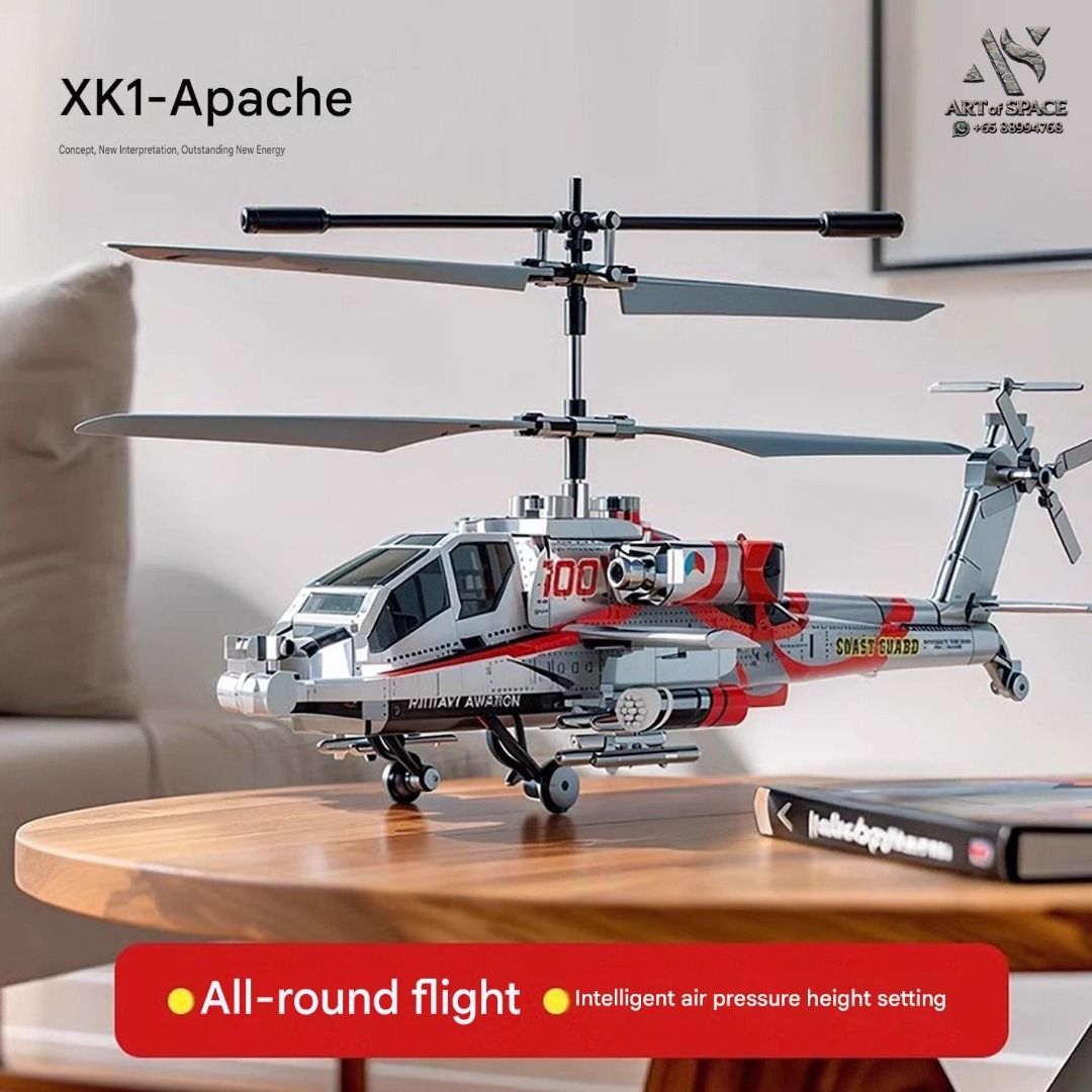 Captain Abao - Remote Control Helicopter Toy for Boys S[354515] (Category: Remote Control Toys) located in Singapore. Submitted by space_craft (Listing ID 1453990298, Image 5). Description: 📝 Overview This RC Apache helicopter features a Coast Guard livery, 2.4G remote control, and a modular 500 mAh USB battery for up to 10 minutes of flight. It includes barometric altitude hold, intelligent speed control, and multi-color LED lights. The set com
