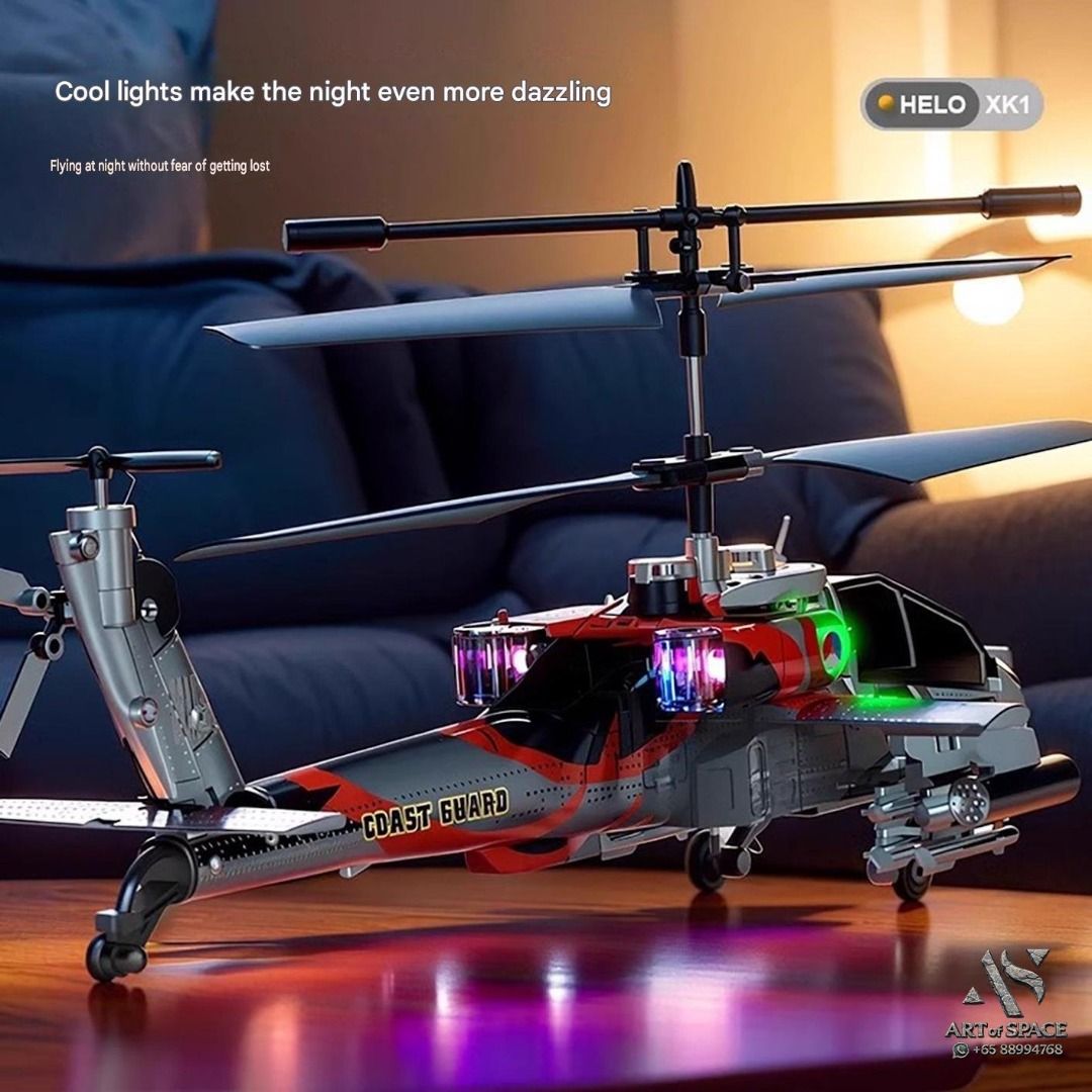 Captain Abao - Remote Control Helicopter Toy for Boys S[354515] (Category: Remote Control Toys) located in Singapore. Submitted by space_craft (Listing ID 1453990298, Image 4). Description: 📝 Overview This RC Apache helicopter features a Coast Guard livery, 2.4G remote control, and a modular 500 mAh USB battery for up to 10 minutes of flight. It includes barometric altitude hold, intelligent speed control, and multi-color LED lights. The set com