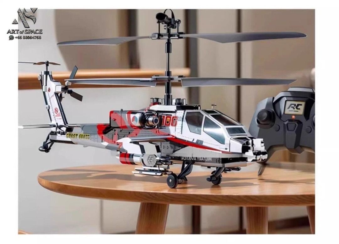 Captain Abao - Remote Control Helicopter Toy for Boys S[354515] (Category: Remote Control Toys) located in Singapore. Submitted by space_craft (Listing ID 1453990298, Image 9). Description: 📝 Overview This RC Apache helicopter features a Coast Guard livery, 2.4G remote control, and a modular 500 mAh USB battery for up to 10 minutes of flight. It includes barometric altitude hold, intelligent speed control, and multi-color LED lights. The set com
