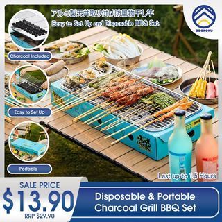 ODOROKU Disposable Stainless Steel Charcoal Grill BBQ Set Mini Compact With Accessories Portable Grills Fast Ign