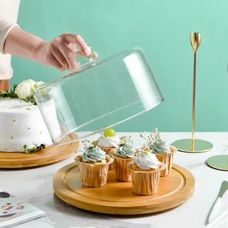 Glass Dome Cake Stand with Bamboo Base