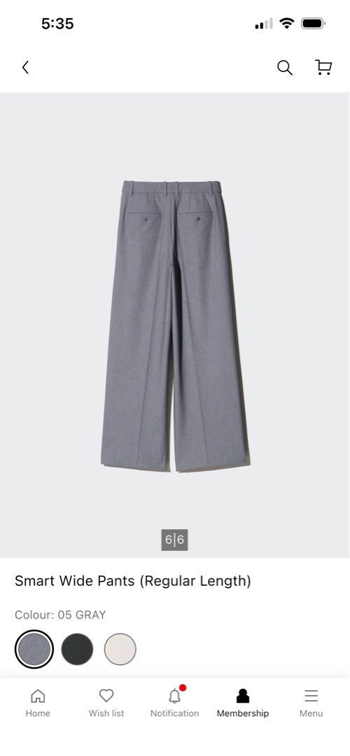 Uniqlo Smart Wide Pants (Grey) (Category: Jeans & Leggings) located in Singapore. Submitted by rachhh_ten (Listing ID 1454277064, Image 4). Description: BNWT. Tagged size XS! NO TRADES NO NEGO NM+$2.80.