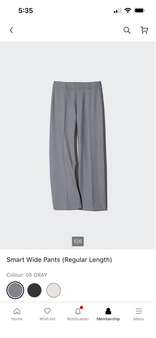 Uniqlo Smart Wide Pants (Grey) (Category: Jeans & Leggings) located in Singapore. Submitted by rachhh_ten (Listing ID 1454277064, Image 3). Description: BNWT. Tagged size XS! NO TRADES NO NEGO NM+$2.80.