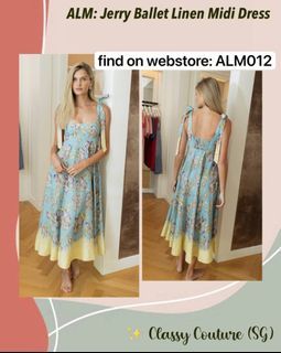 Alemais Blue/Cream/Purple Blossom Florals Ballet Linen Midi Dress Sundress