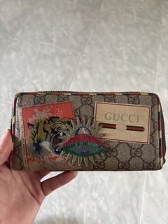 Gucci Zip Around Wallet Tiger UFO Patch GG Supreme Canvas