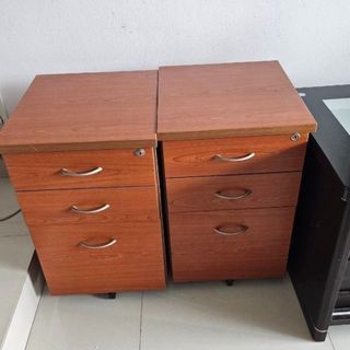 2 x Wooden 3-Drawer Mobile Filing Cabinets