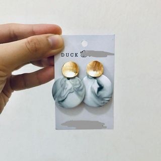 BN Monochrome Minimalist White Grey Marble Rounded Ceramic Earrings