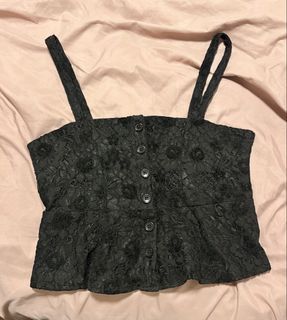 BNWOT Black Lace Peplum Button-Up Crop Top