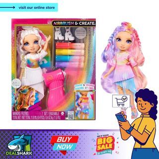 Rainbow High Air Brush & Create - 1 DIY Fashion Doll with Airbrush Market Kit, Washable Rainbow Felt Pens Long Hair, Purple Eyes, Creative Game for Children from 4 to 12+