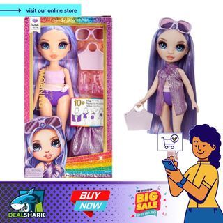 Rainbow High Swim & Style Violet, Purple 11" Fashion Doll with Shimmery Wrap to Style 10+ Ways, Removable Swimsuit, Sandals, Fun Play Accessories, Great Toy Gift for Girls Kids Ages 4-12 Years