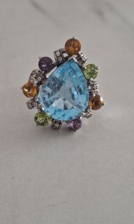 Rare Vintage Large Blue Topaz Sterling Silver Gemstone Statement Ring