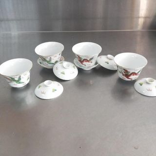 Vintage Dragon and Phoenix Chinese Antiques Tea Cup Sets