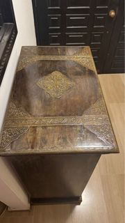 Vintage Wooden Cabinet with Ornate Metal Inlays