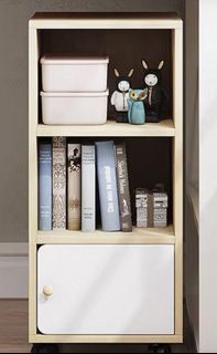Wooden Bookshelf with Cabinet and Wheels
