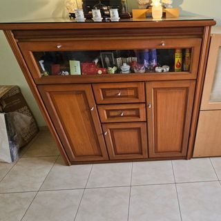 Wooden Display Cabinet with Glass Doors and Drawers - Top Glass Panel -Can only collect on 3rd oct